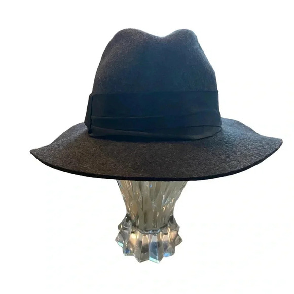 Zara Gray Wool Felt Floppy Fedora Hat Fall Winter classic boho Glam - Picture 2 of 12